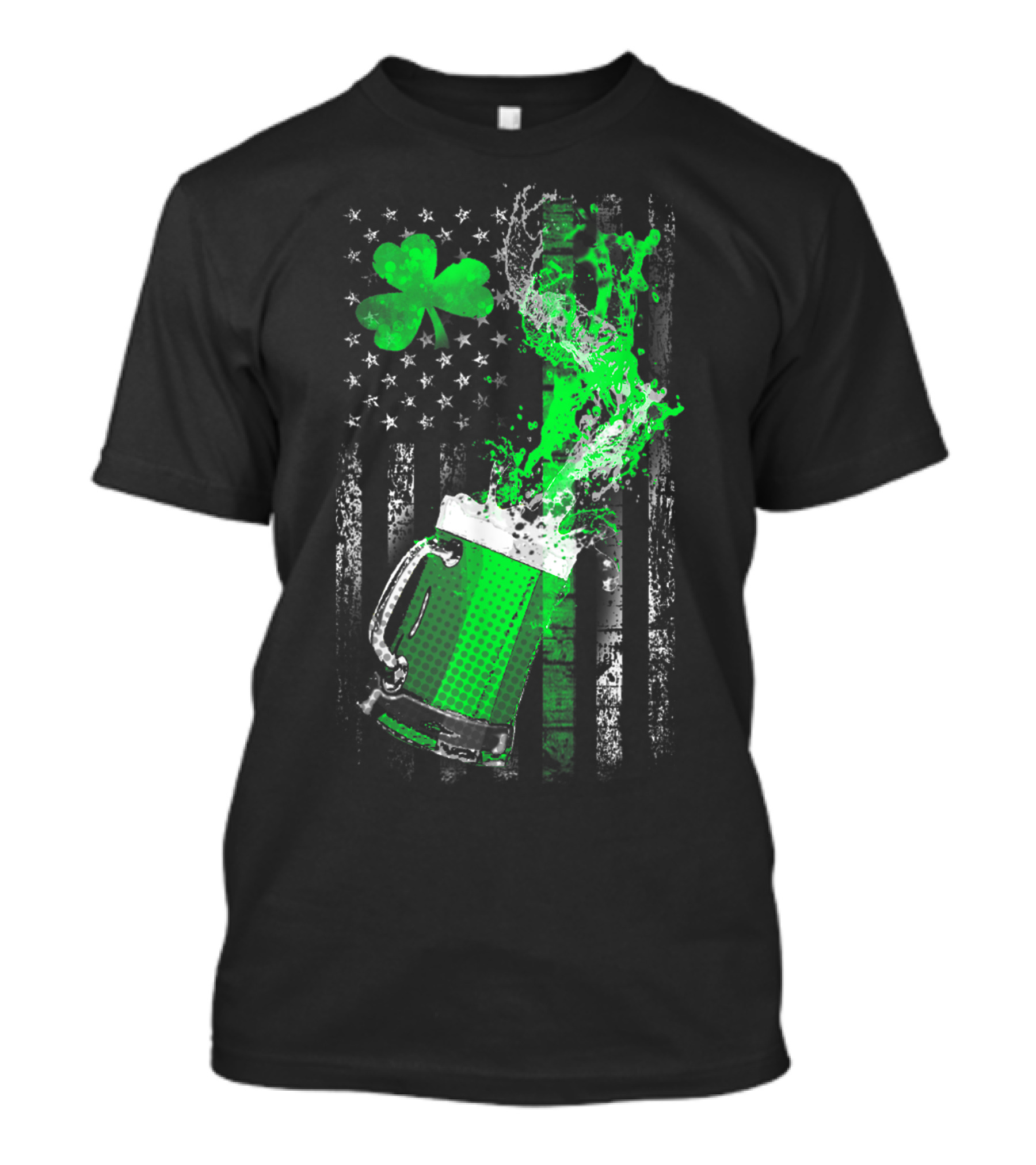Green Beer Shamrock American Flag Splash T-Shirt