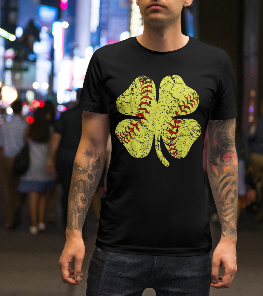 Softball St Patricks Day Girls Women Catcher Shamrock Lucky Charm Clover T-Shirt