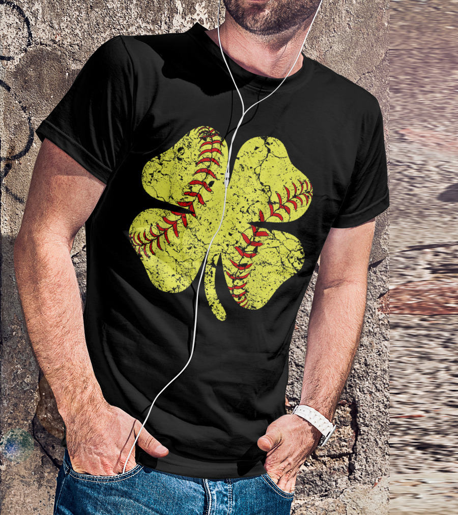 Softball St Patricks Day Girls Women Catcher Shamrock Lucky Charm Clover T-Shirt