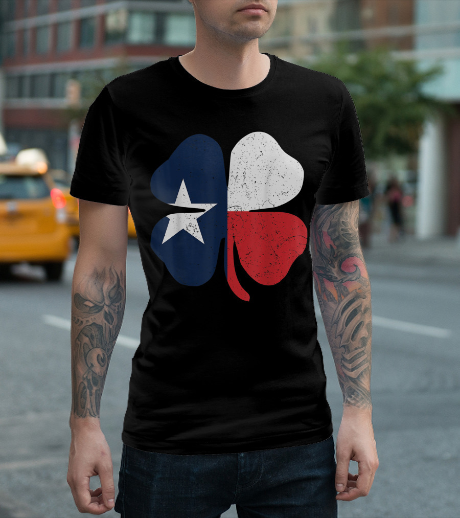 St. Patrick's Day Shamrock With Texas Flag Colors T-Shirt