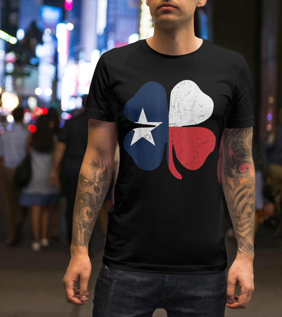St. Patrick's Day Shamrock With Texas Flag Colors T-Shirt