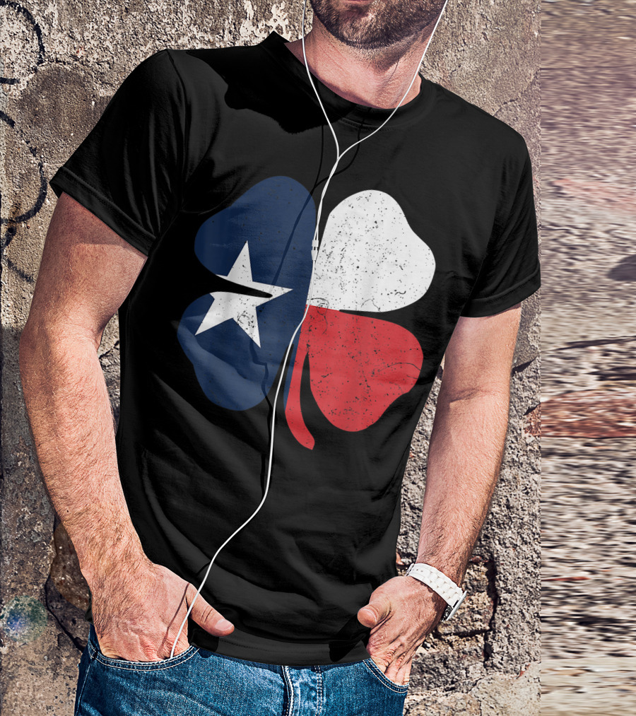 St. Patrick's Day Shamrock With Texas Flag Colors T-Shirt