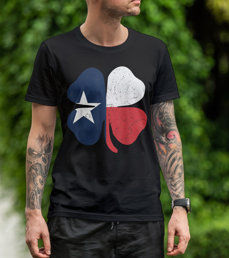 St. Patrick's Day Shamrock With Texas Flag Colors T-Shirt