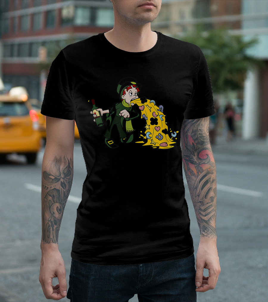 Un Lucky Leprechaun Puking Clovers Hearts Horseshoes and Stars T-Shirt