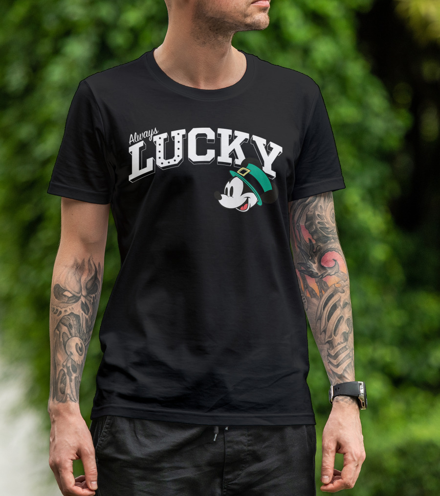 Always Lucky Mickey Mouse With Green Leprechaun Hat T-Shirt