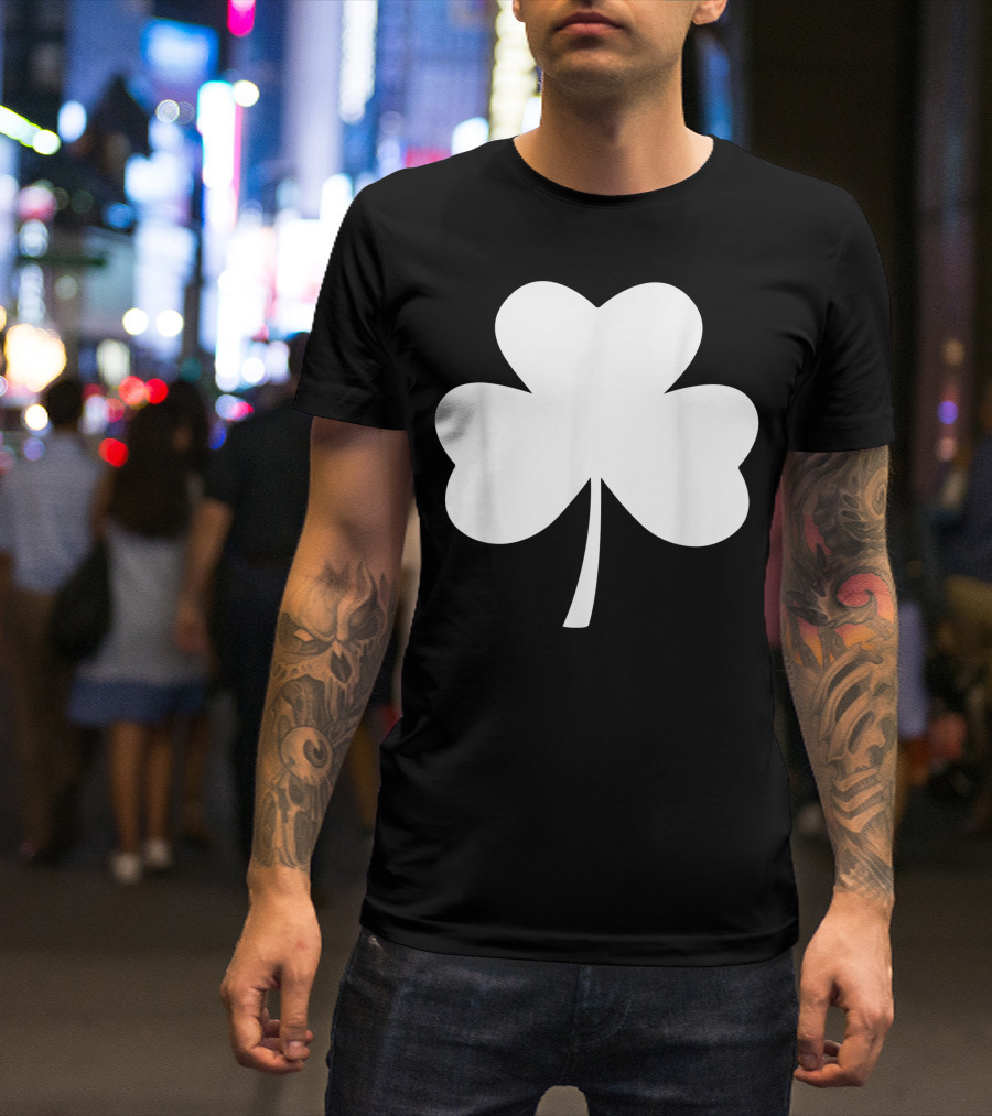 St. Patrick's Day Huge Lucky White 3 Leaf Clover Shamrock T-Shirt