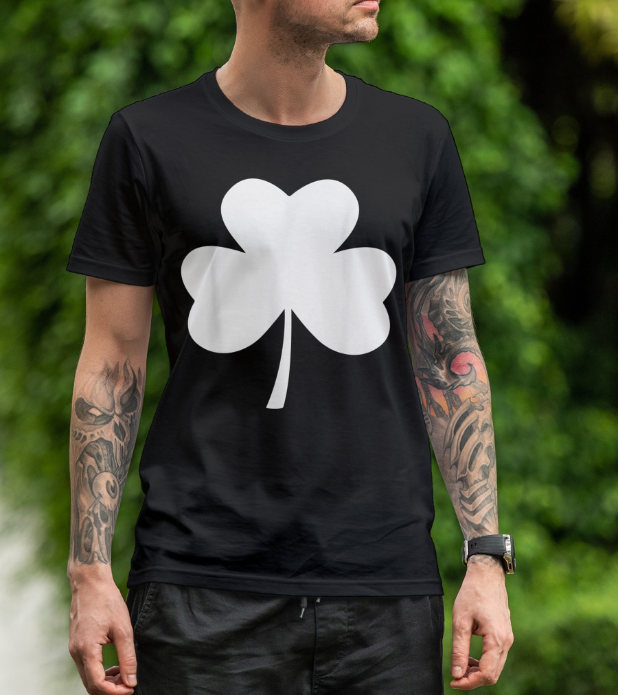St. Patrick's Day Huge Lucky White 3 Leaf Clover Shamrock T-Shirt