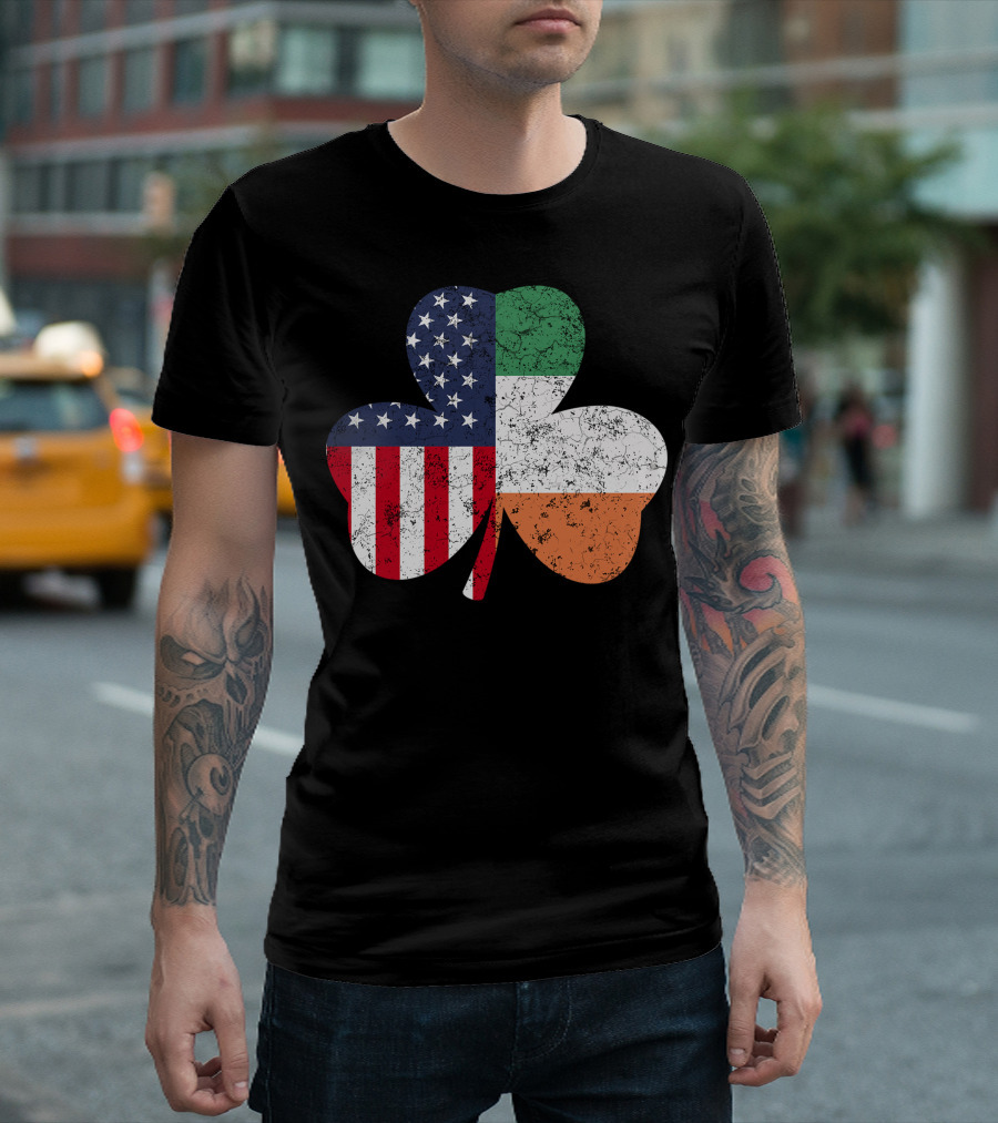 Usa Flag Irish St Patricks Day Shamrock T-Shirt