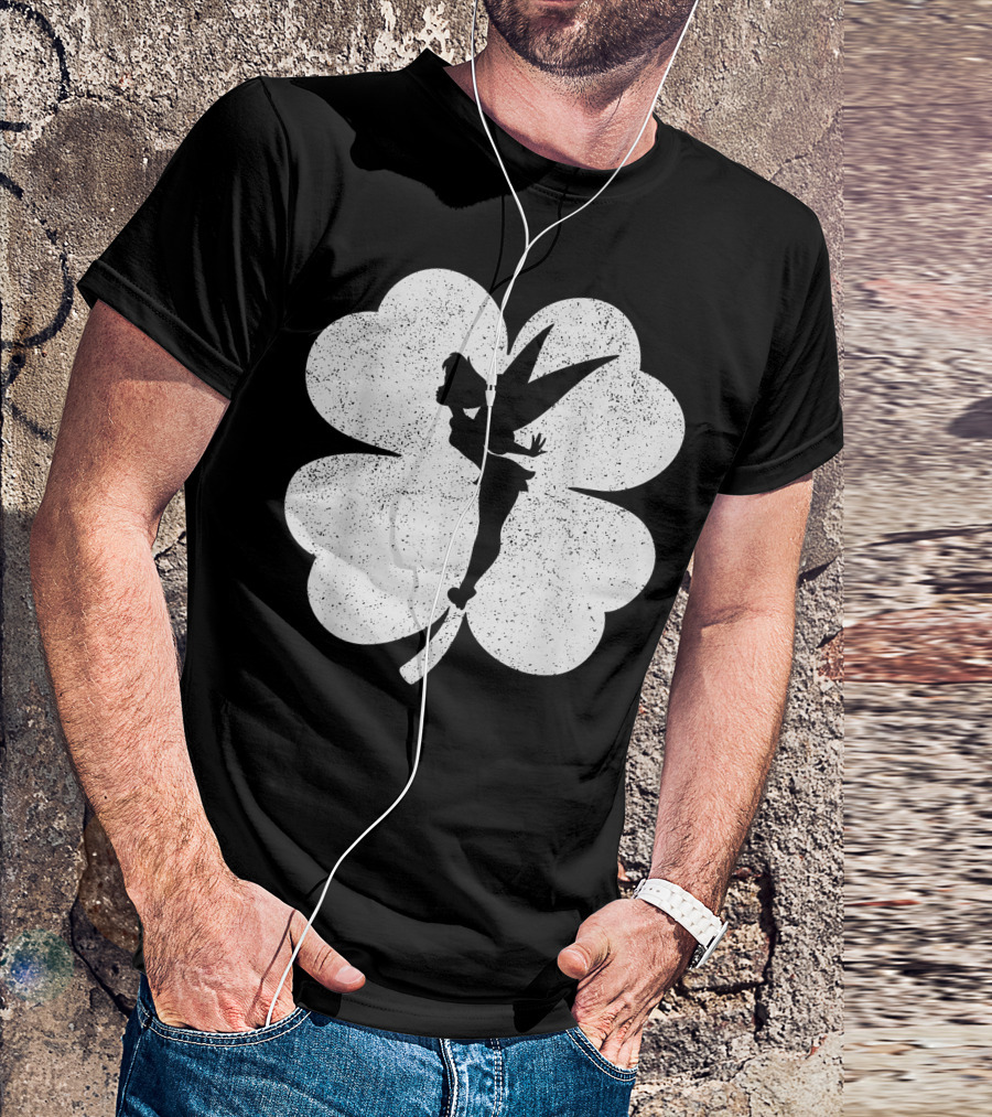 Disney Tinker Bell Silhouette With Shamrock Background T-Shirt
