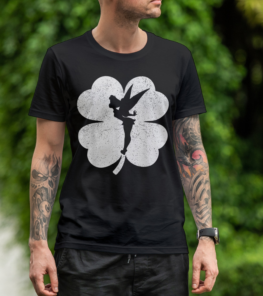 Disney Tinker Bell Silhouette With Shamrock Background T-Shirt