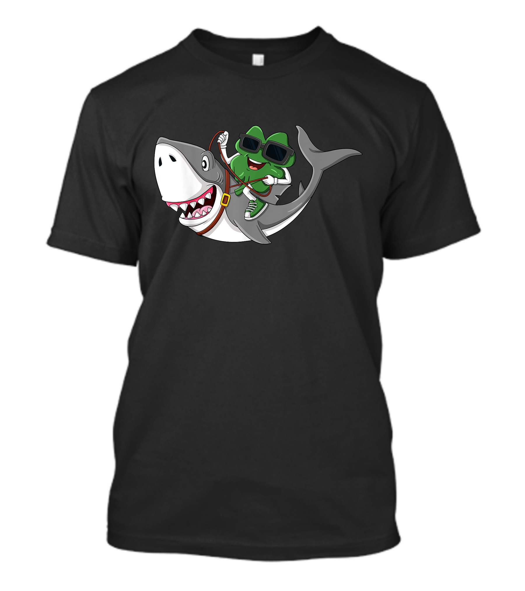 Shamrock Wearing Sunglasses Riding A Shark T-Shirt