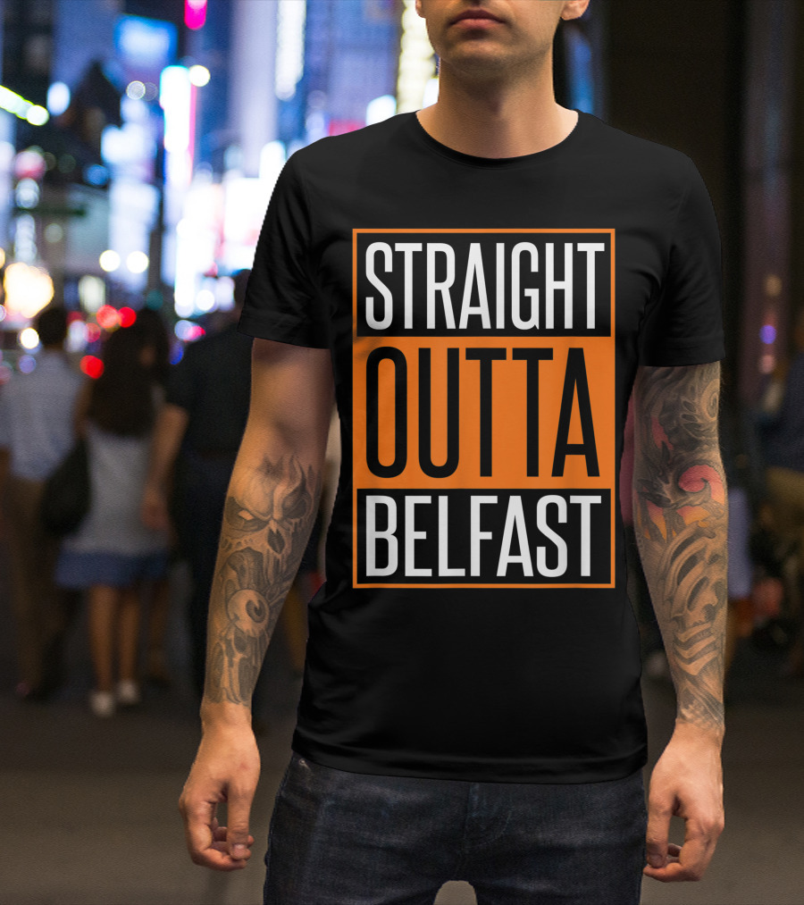 Straight Outta Belfast Orange Text Box T-Shirt