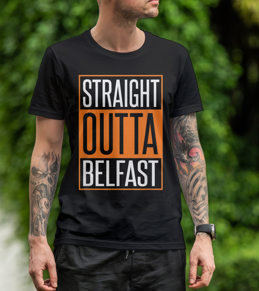 Straight Outta Belfast Orange Text Box T-Shirt