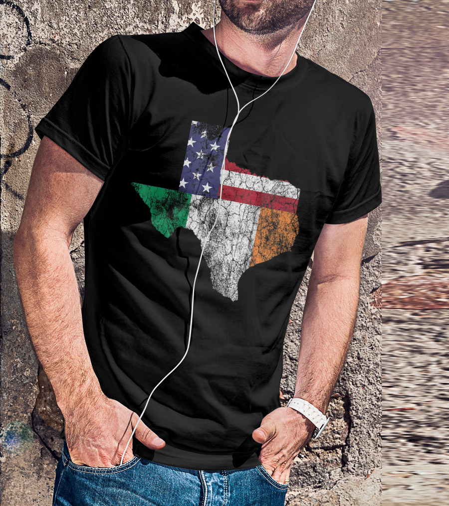 St. Patrick's Day Texas Map Irish American Flag Ireland Paddy T-Shirt