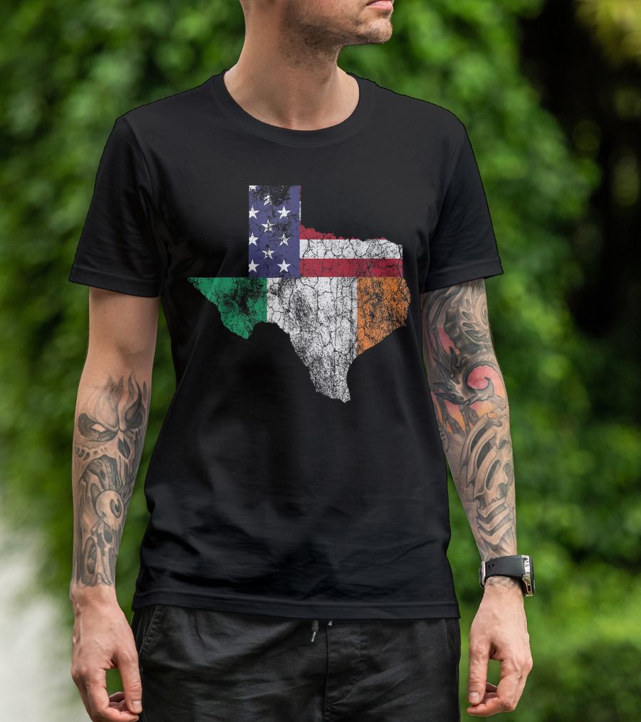 St. Patrick's Day Texas Map Irish American Flag Ireland Paddy T-Shirt