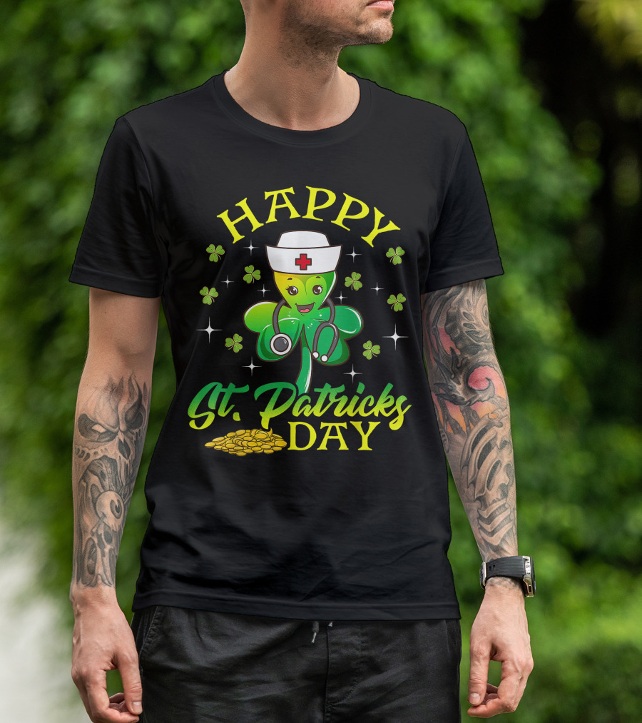 Happy St. Patricks Day Nurse Shamrock EMT Irish Nursing Nurses T-Shirt