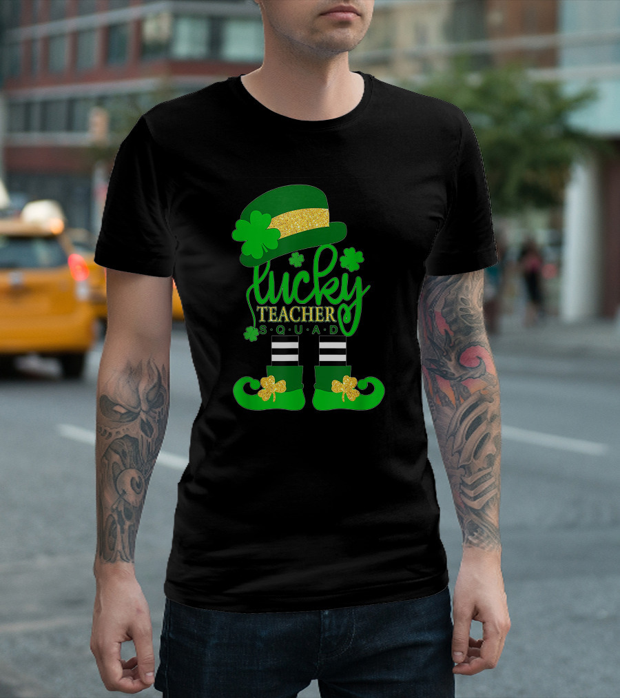 Lucky Teacher Squad St. Patrick's Day Elf Hat and Shoes T-Shirt