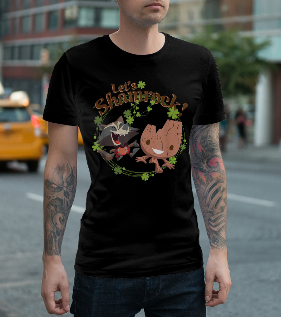 Marvel Rocket Groot Let's Shamrock Cute St. Patrick's Day T-Shirt