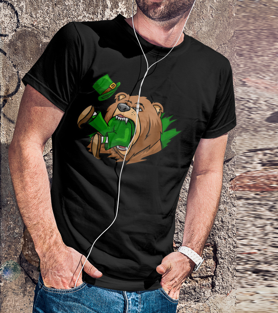 Bear Devouring Lucky Leprechaun Hat T-Shirt