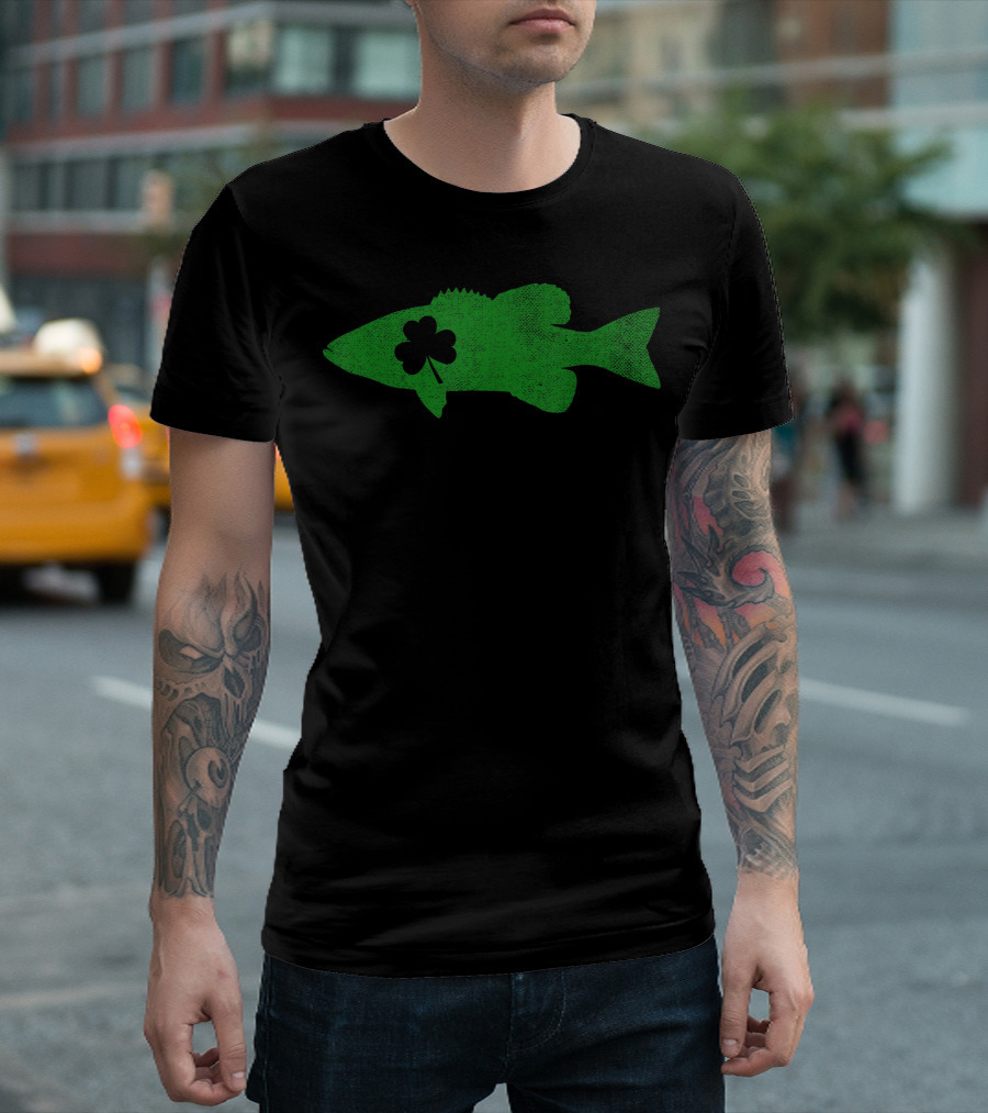 St. Patrick's Day Shamrock Bass Fishing Dog T-Shirt