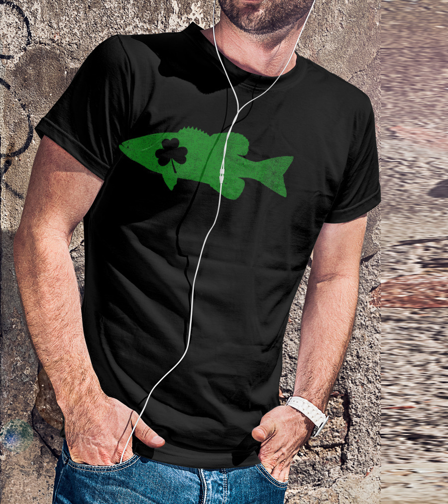 St. Patrick's Day Shamrock Bass Fishing Dog T-Shirt