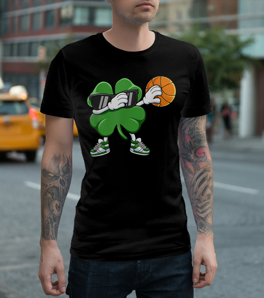 Dabbing Shamrock With Basketball And Sneakers T-Shirt