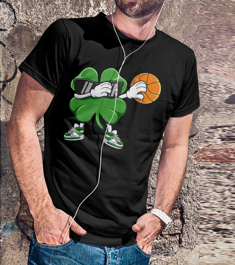Dabbing Shamrock With Basketball And Sneakers T-Shirt