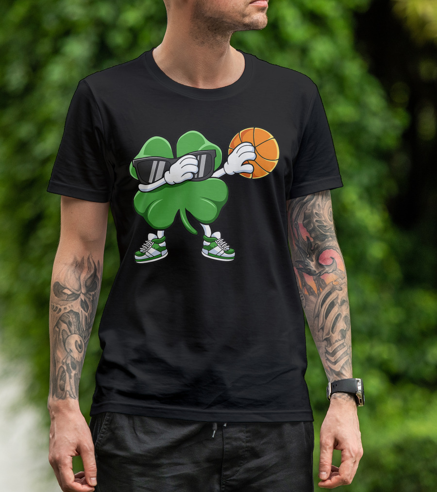 Dabbing Shamrock With Basketball And Sneakers T-Shirt