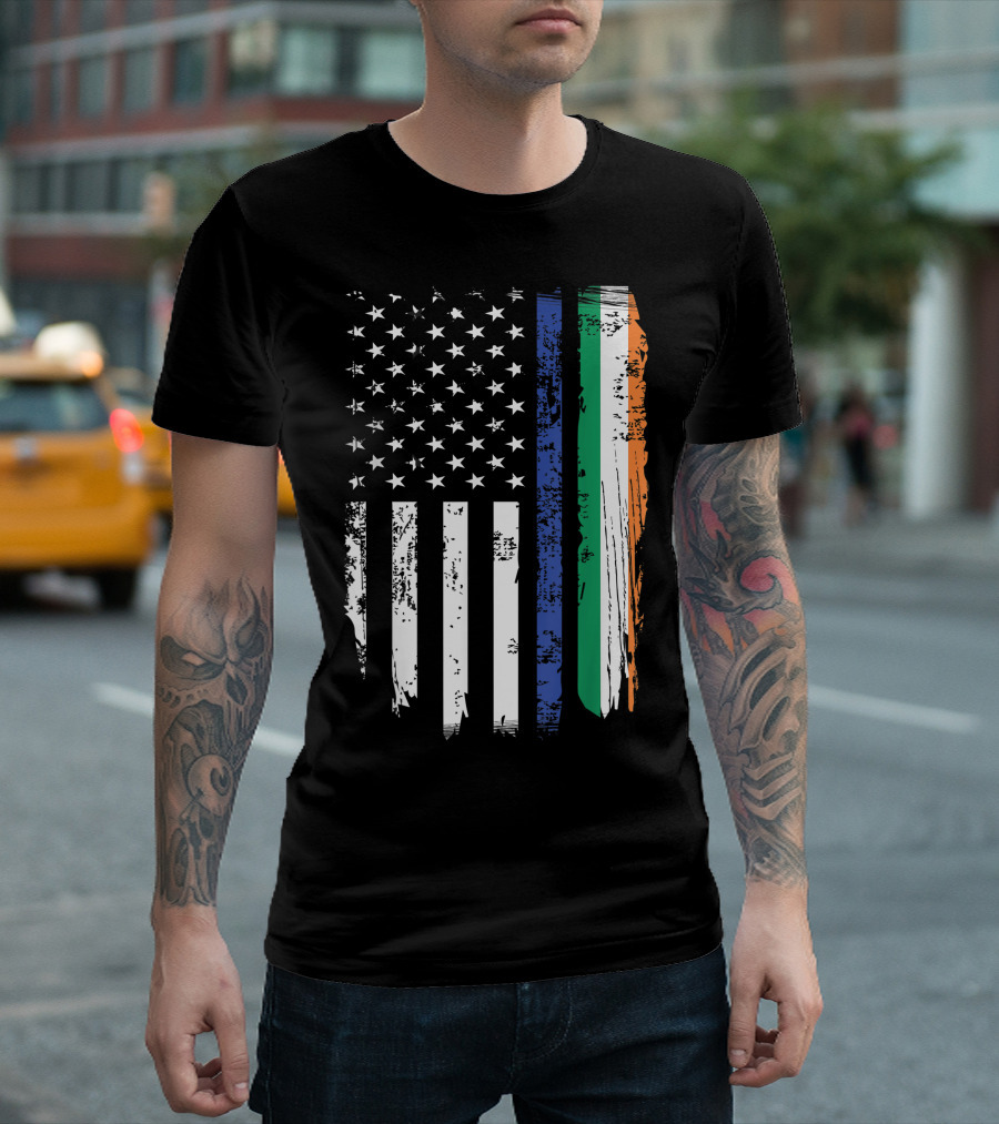 Irish Thin Blue Line American Flag St. Patrick's Day Police Cop T-Shirt