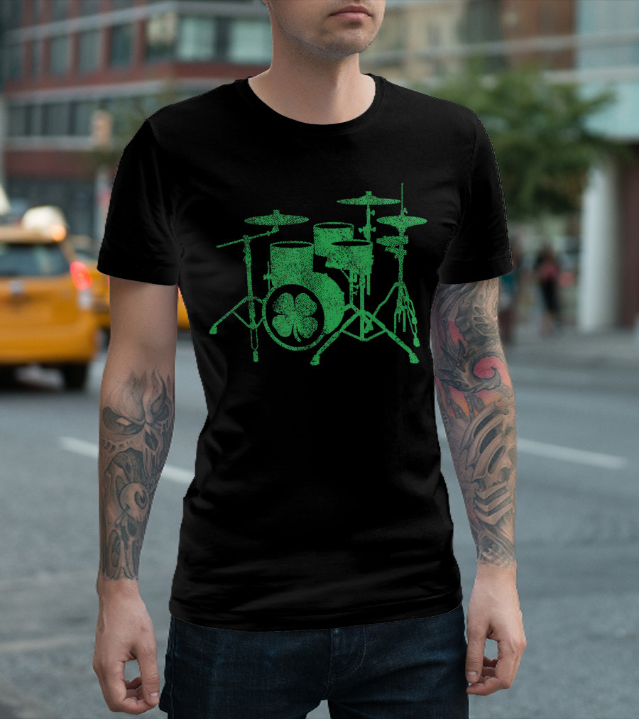 St. Patrick's Day Shamrock Drum Kit Irish Green Drummer Paddy T-Shirt