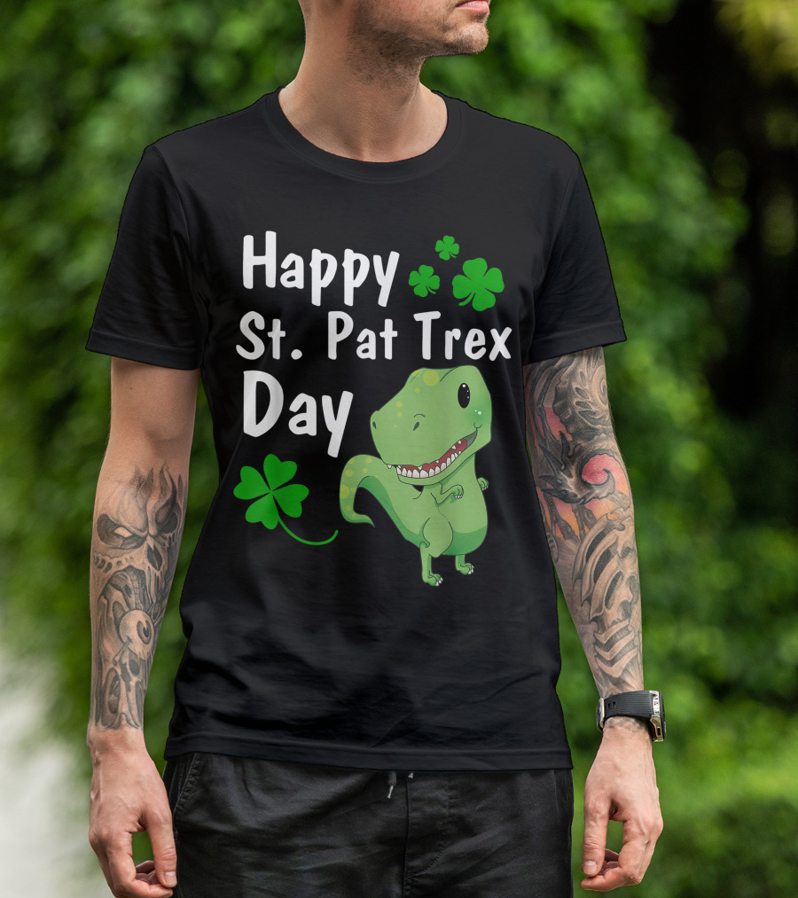 Happy St. Pat Trex Day Dinosaur With Shamrocks T-Shirt