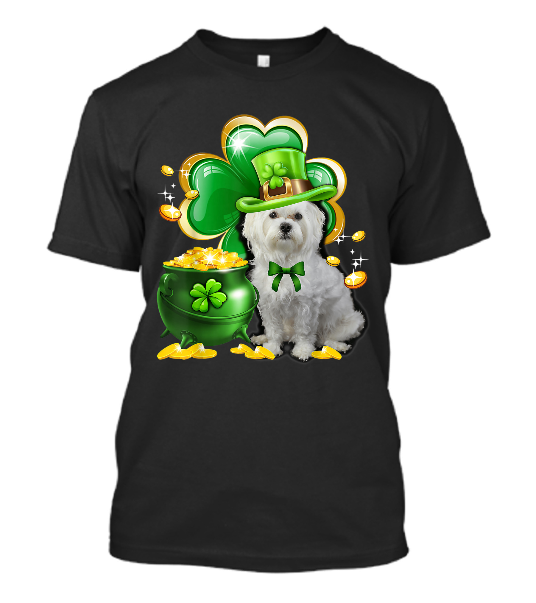 Maltese Dog Shamrock St Patricks Day Irish Pot Of Gold Leprechaun Hat T-Shirt