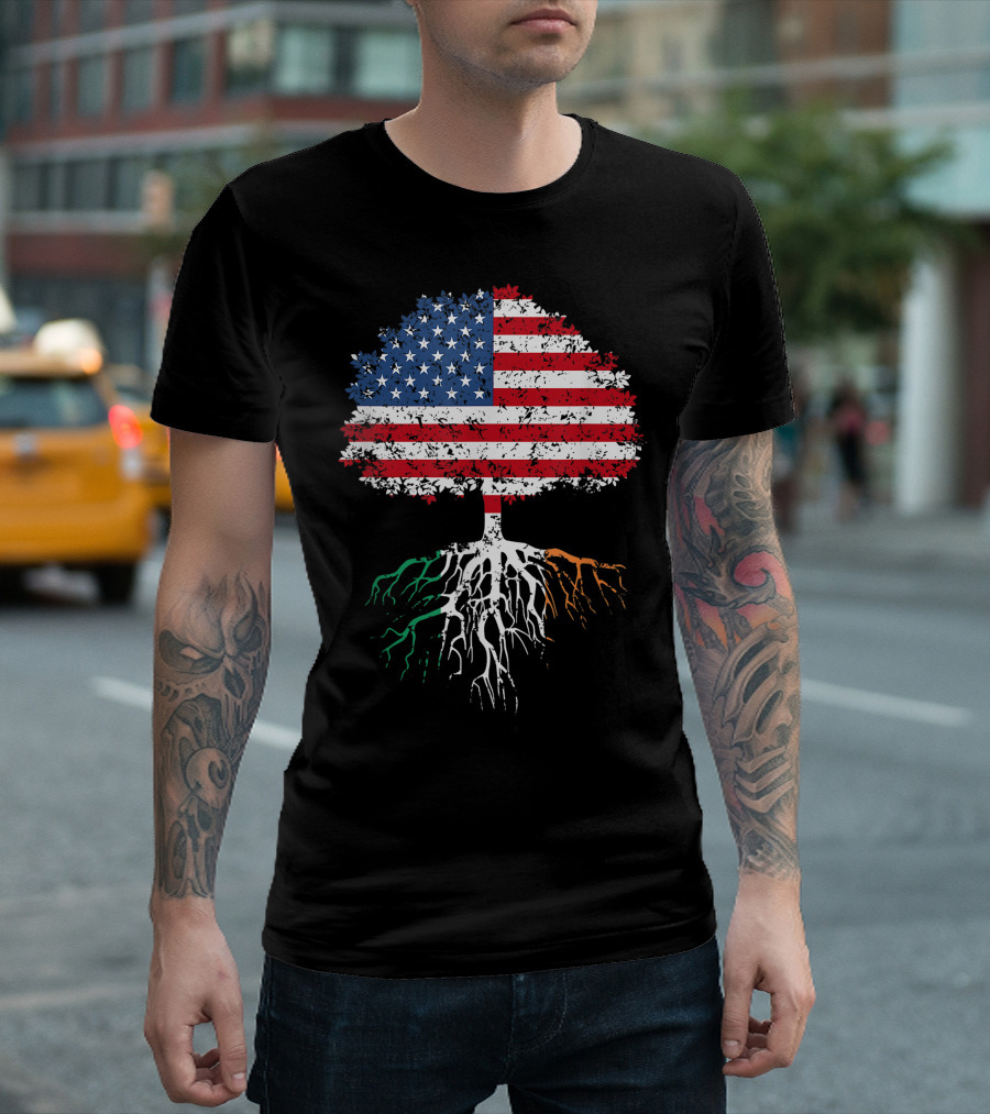 St. Patrick's Day American Grown Irish Roots Tree Flag Pride T-Shirt