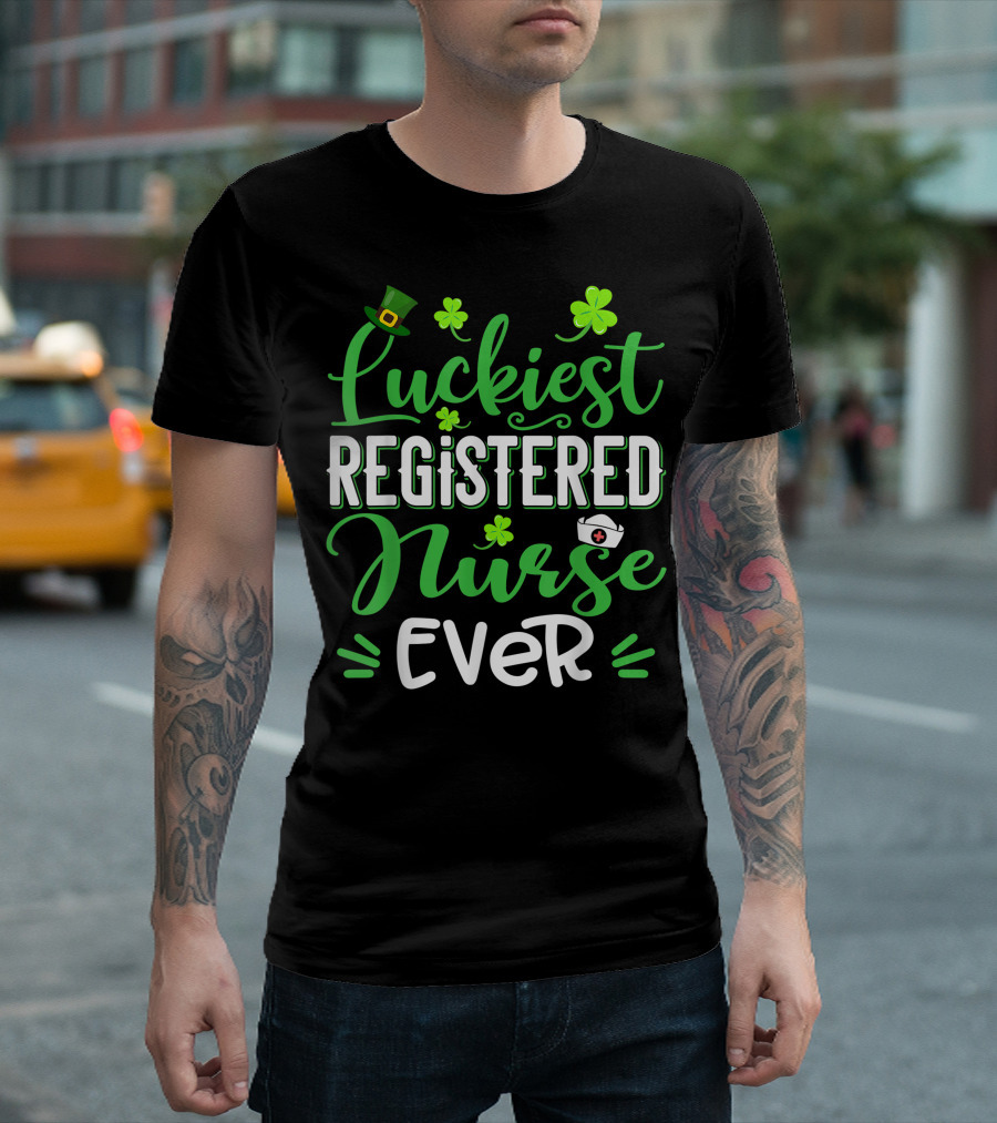 Luckiest Registered Nurse Ever Shamrock Hat Nursing Cap Clovers T-Shirt