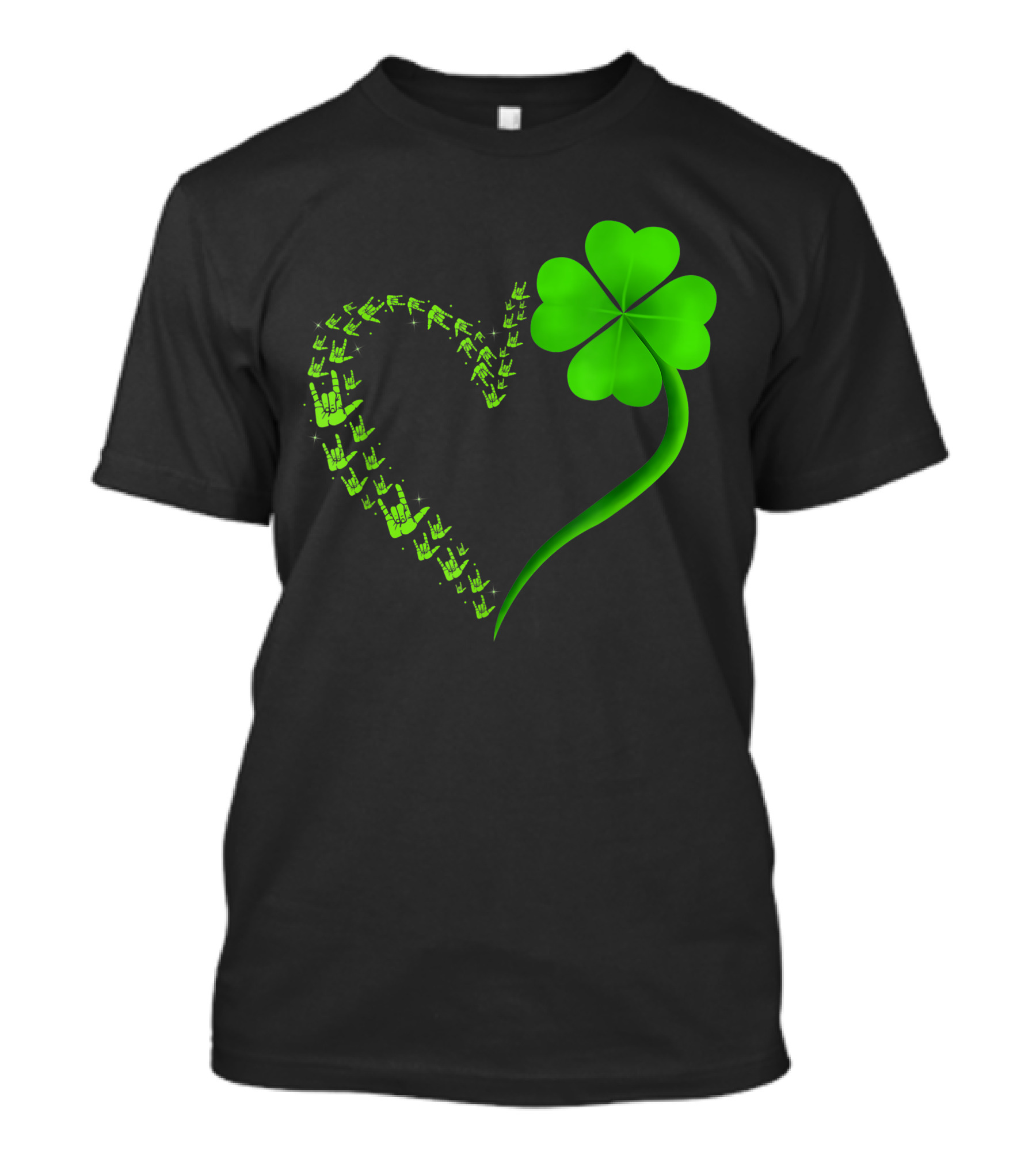 I Love You Hand Sign Language Heart In Shamrock Shape T-Shirt