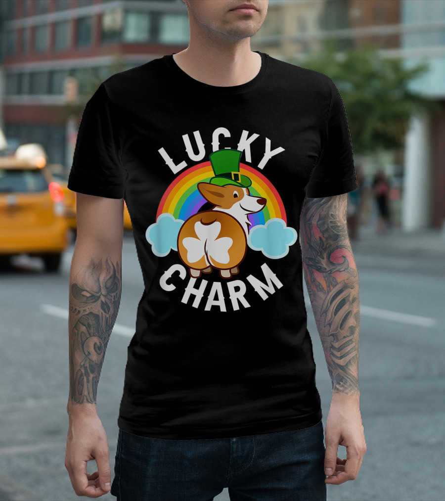 Corgi Leprechaun Lucky Charm Rainbow Hat T-Shirt