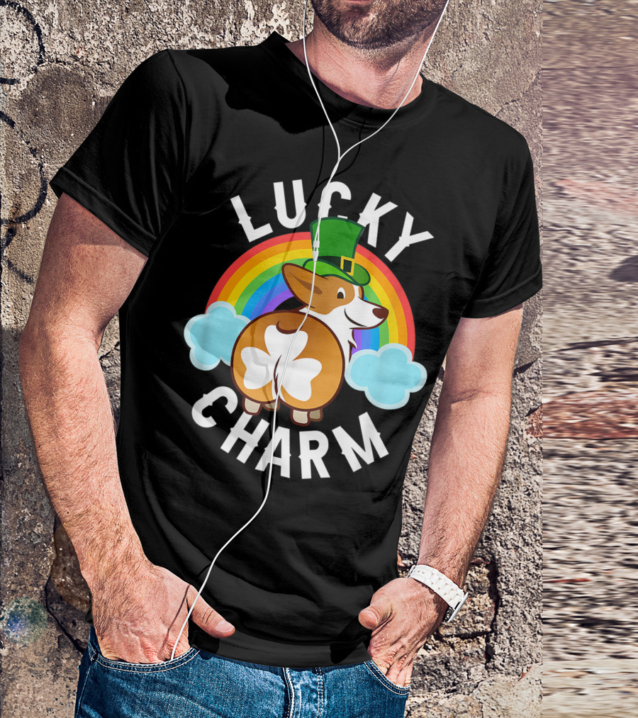 Corgi Leprechaun Lucky Charm Rainbow Hat T-Shirt