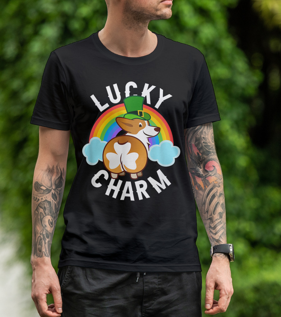 Corgi Leprechaun Lucky Charm Rainbow Hat T-Shirt