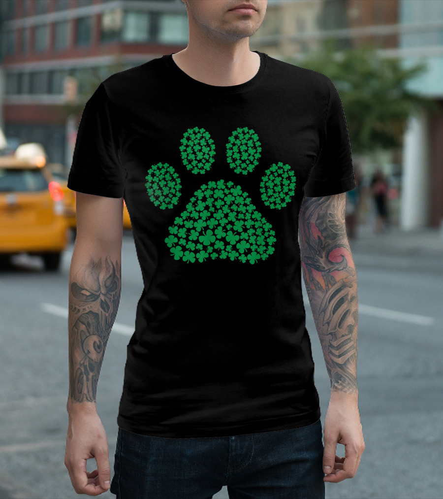 Dog Paw Clovers Green Shamrock T-Shirt