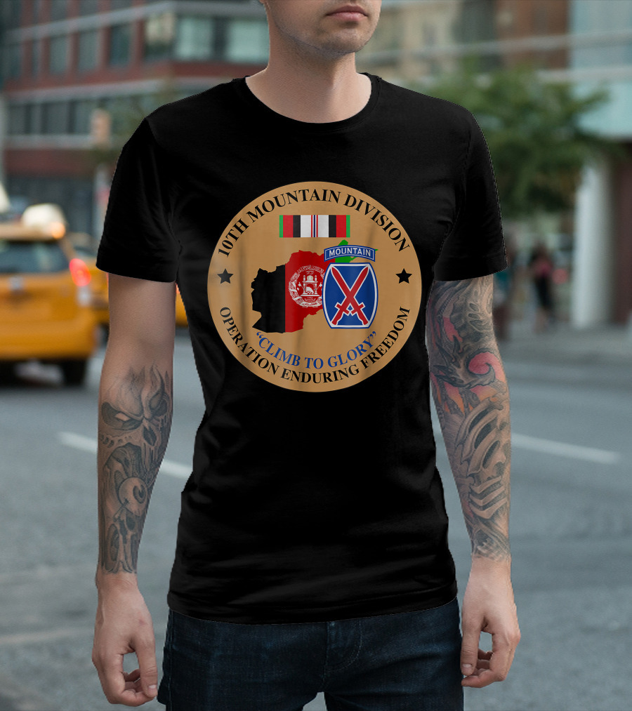 10th Mountain Division Veteran Operation Enduring Freedom Climb to Glory Afghan War T-Shirt