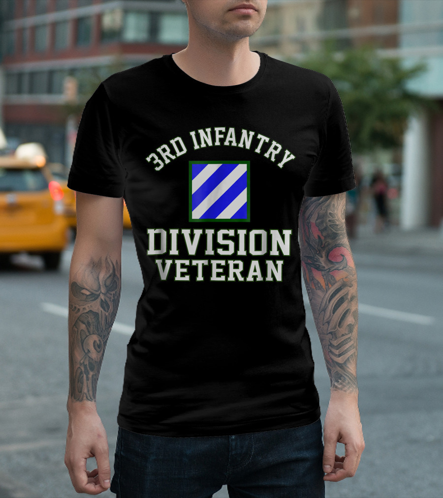 3Rd Infantry Division Veteran Emblem with Blue and White Stripes T-Shirt