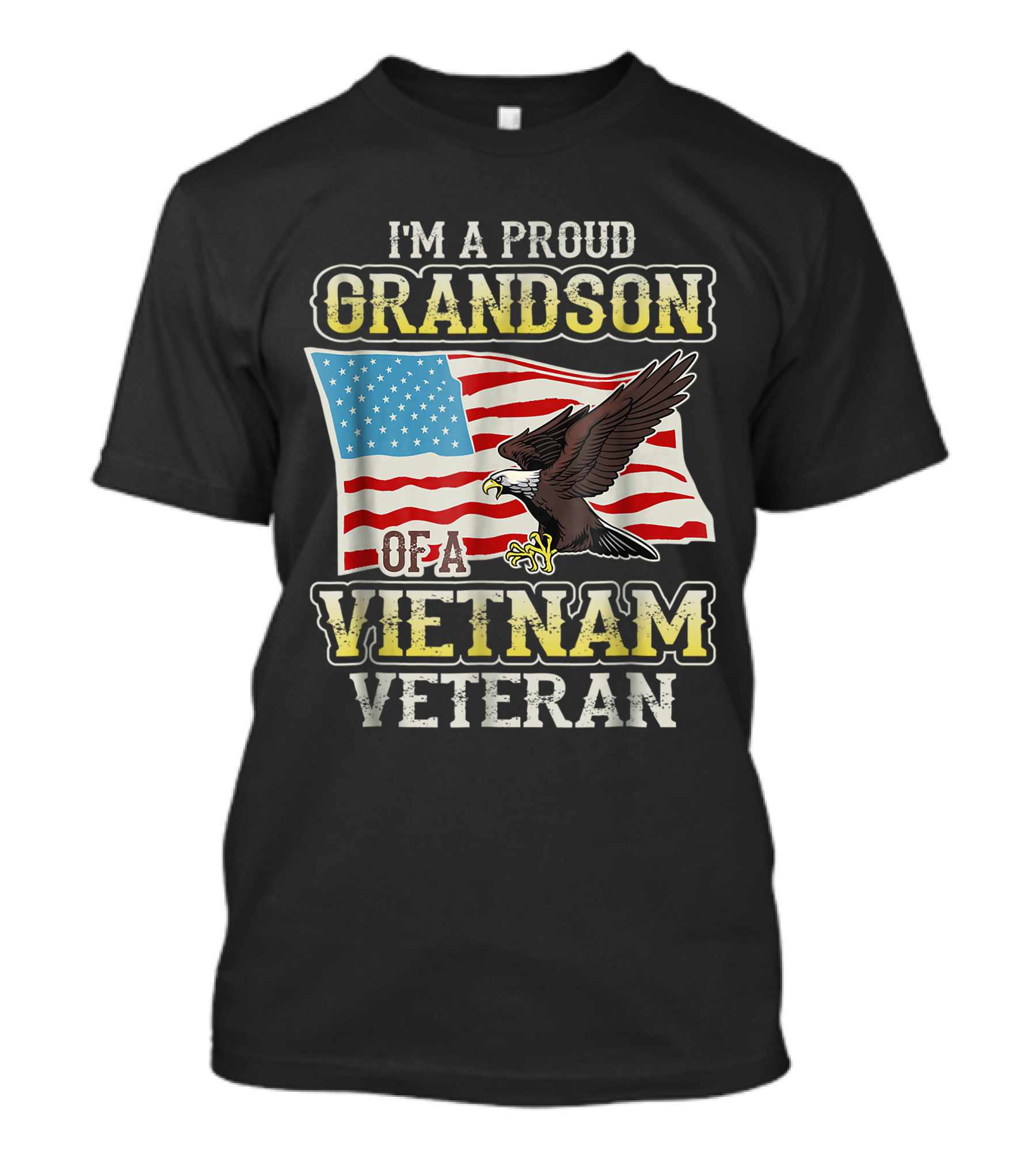 Proud Grandson Of A Vietnam Veteran With Eagle And American Flag Background T-Shirt