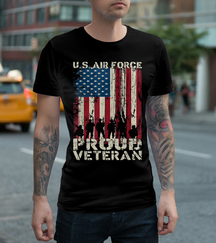 U.S. Air Force Proud Veteran American Flag Silhouette Veteran's Day T-Shirt