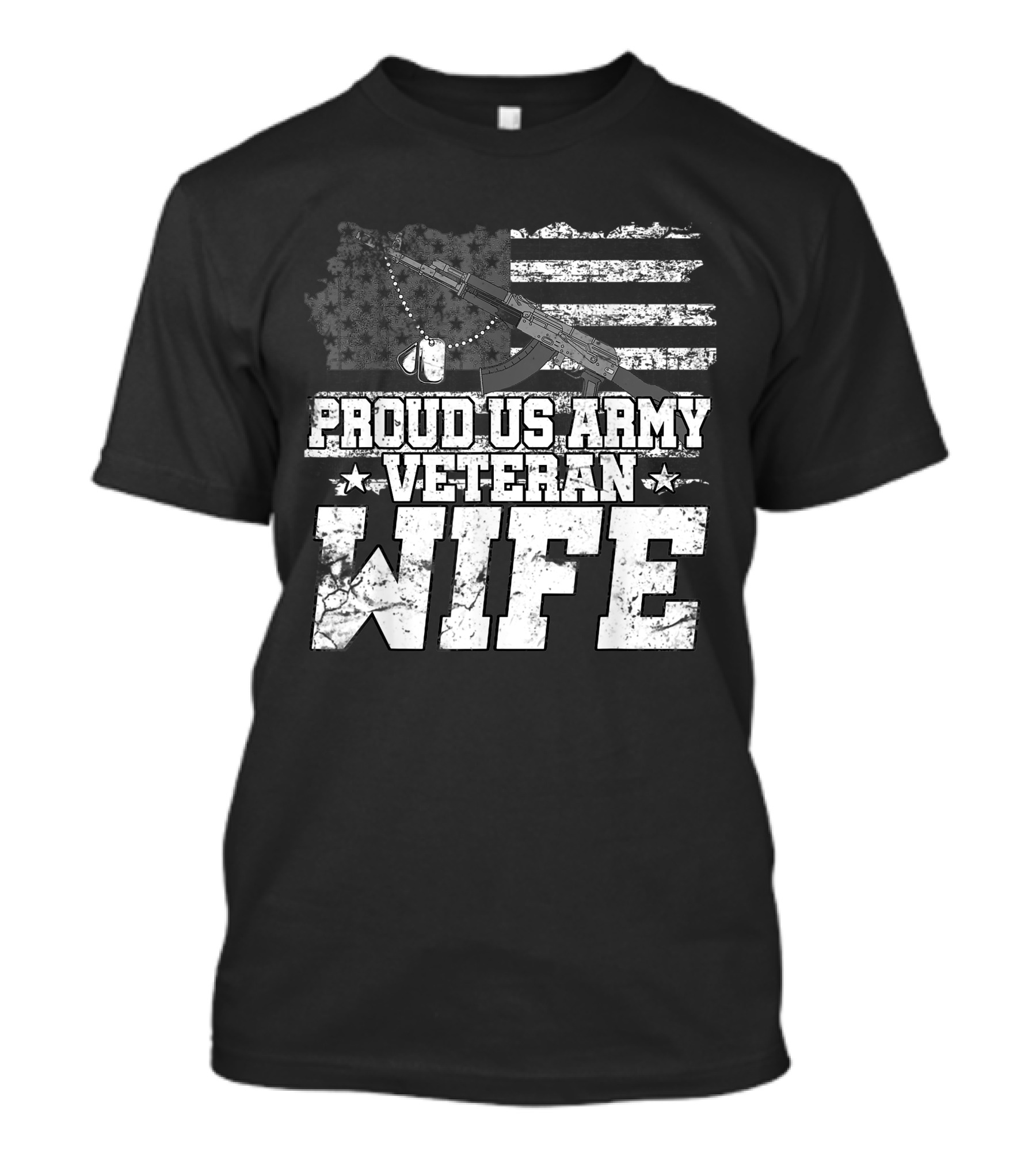 Proud US Army Veteran Wife American Flag Rifle Dog Tags T-Shirt