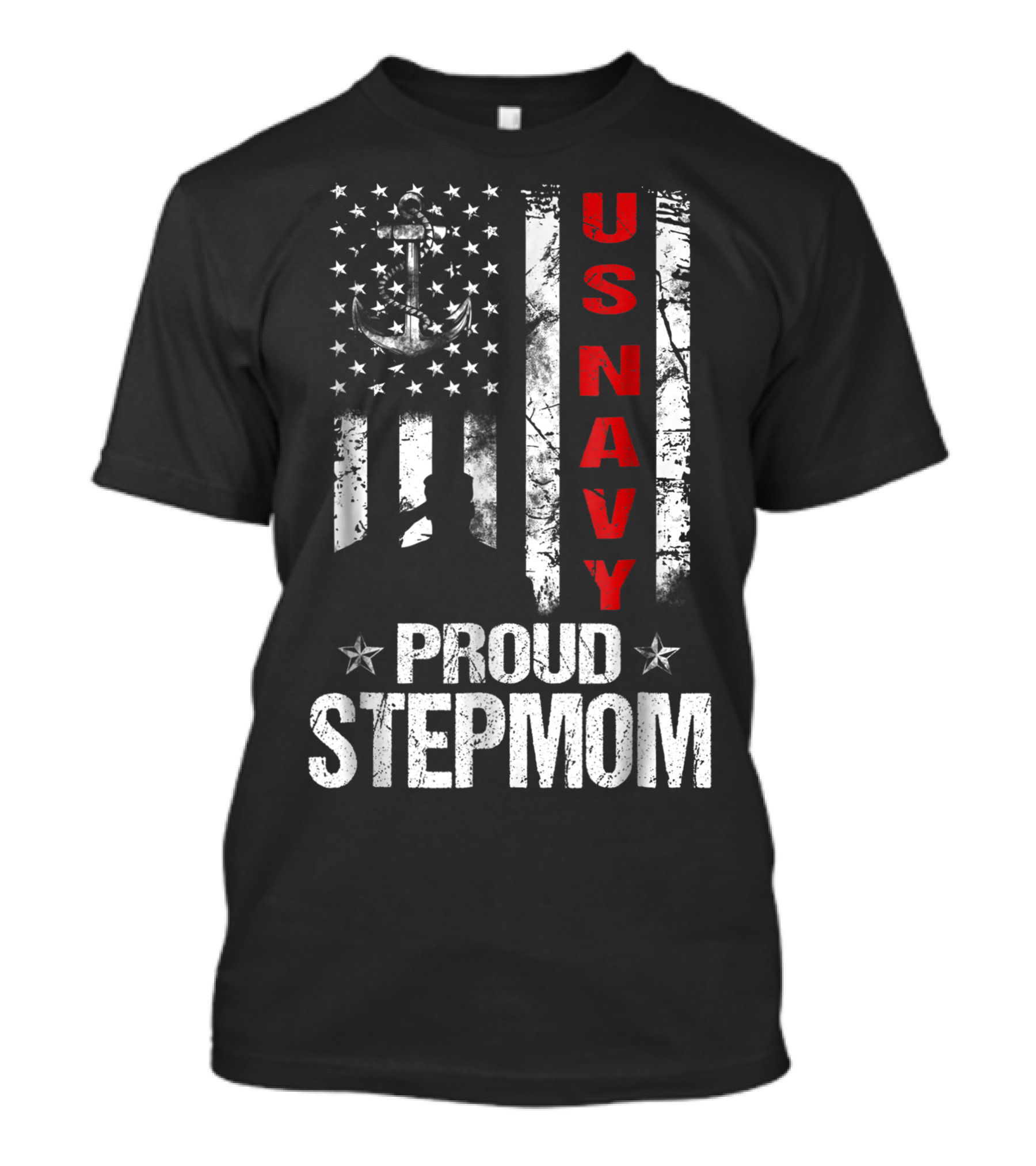US Navy Proud Stepmom American Flag Anchor Veteran T-Shirt