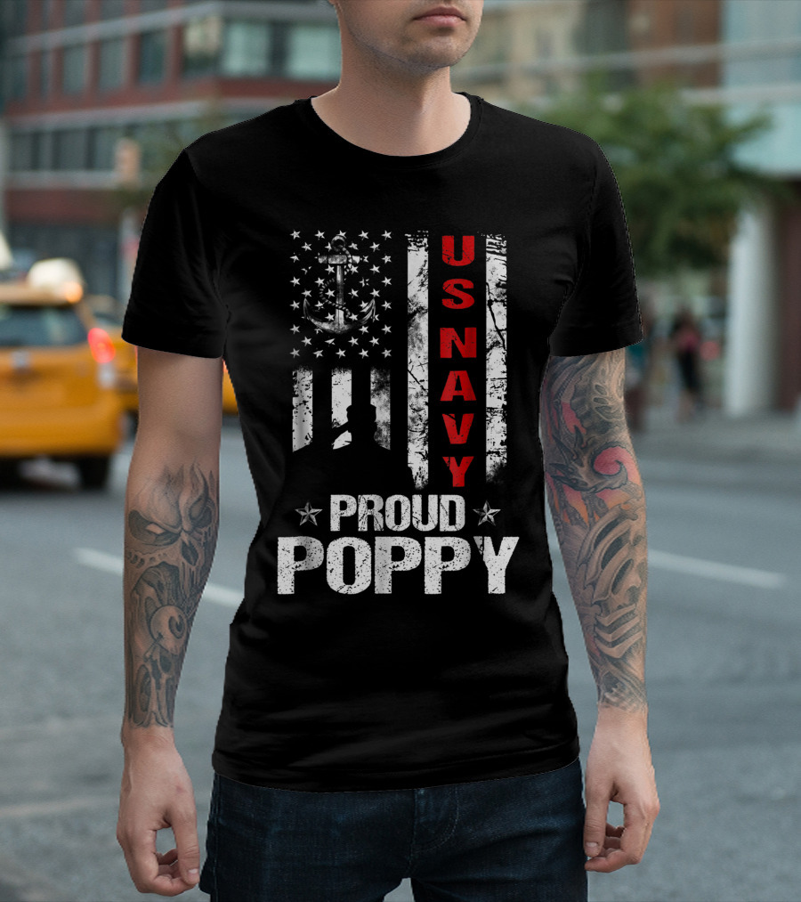 US Navy Proud Poppy Veteran American Flag Anchor T-Shirt