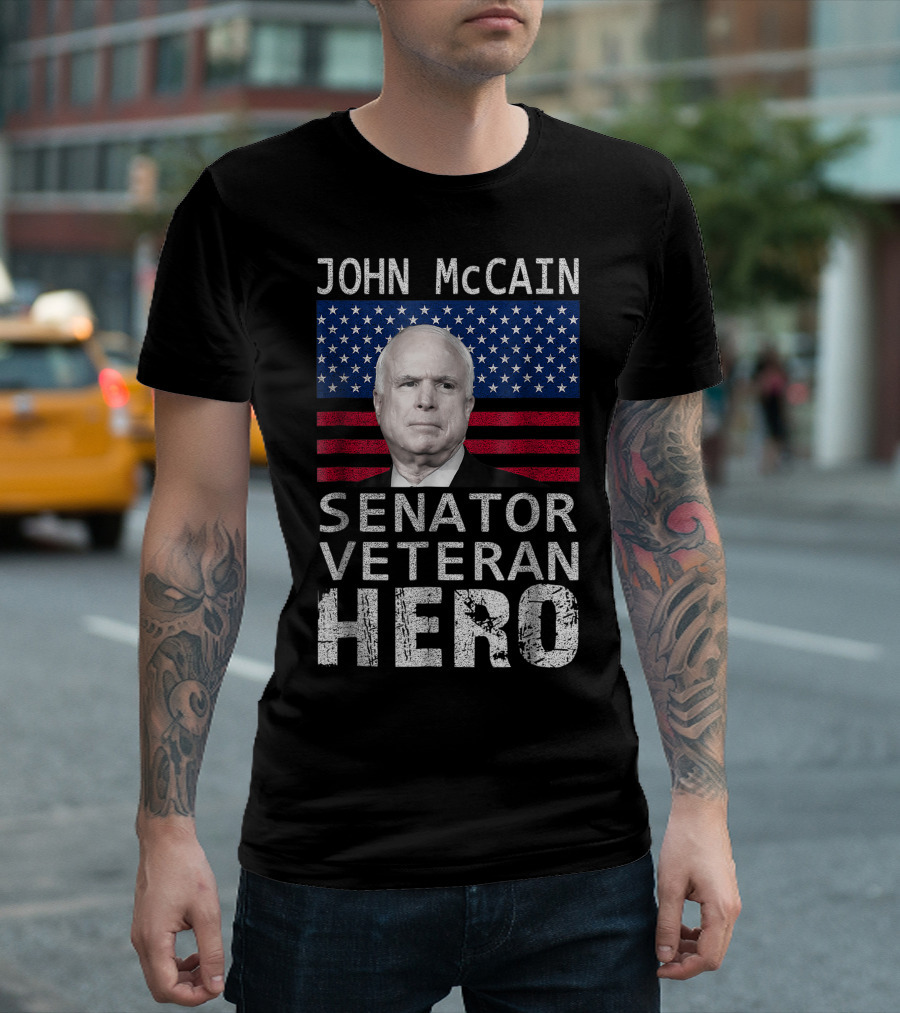 John McCain Senator Veteran Hero American Flag T-Shirt