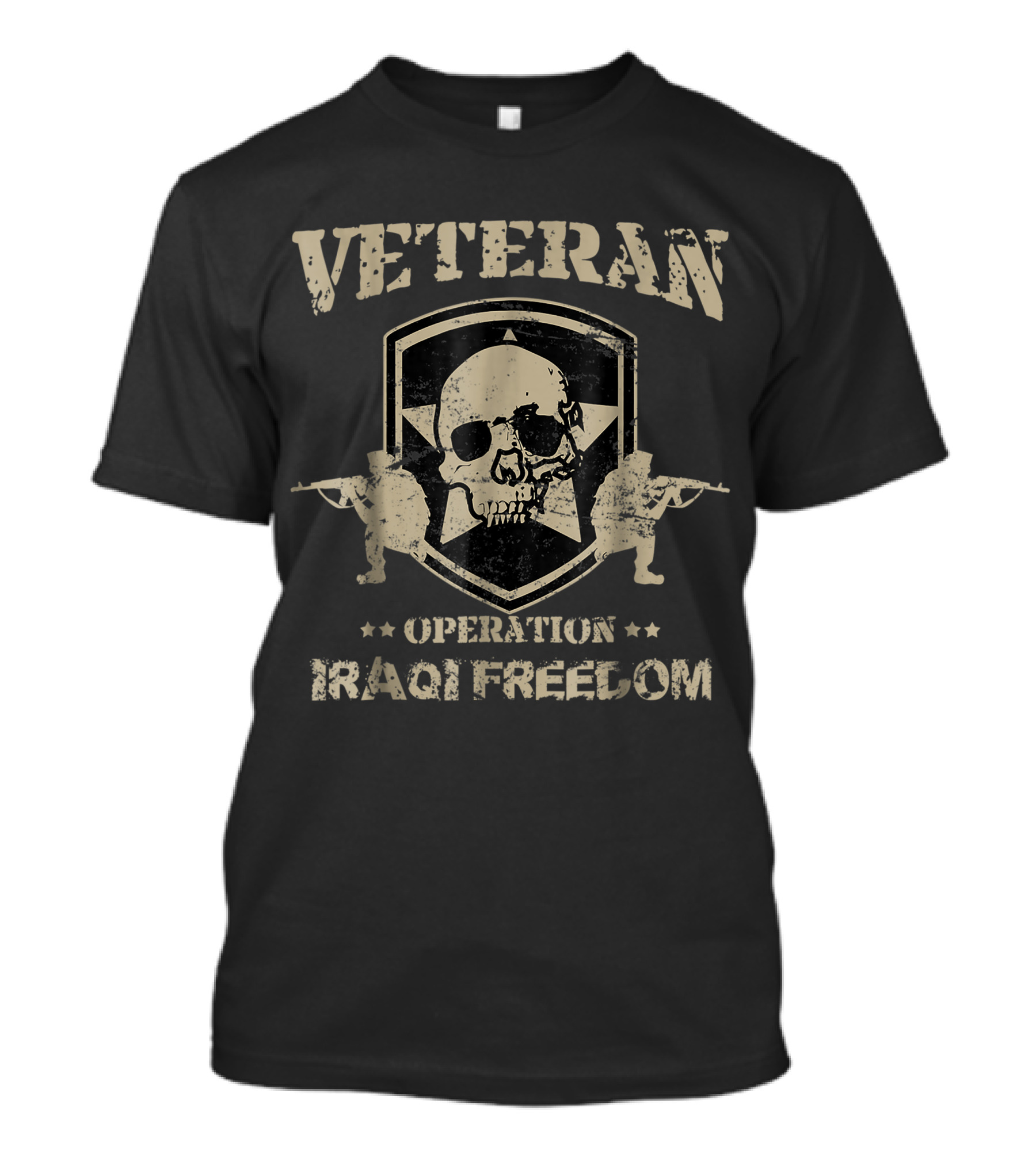 Veteran Operation Iraqi Freedom Skull And Shield Design With Star And Soldiers T-Shirt