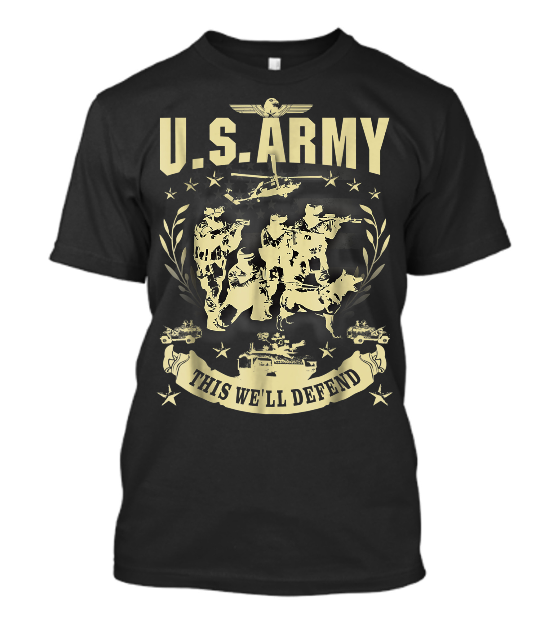 Vintage US Army This We'll Defend Veteran Helicopter Dog Jeep T-Shirt
