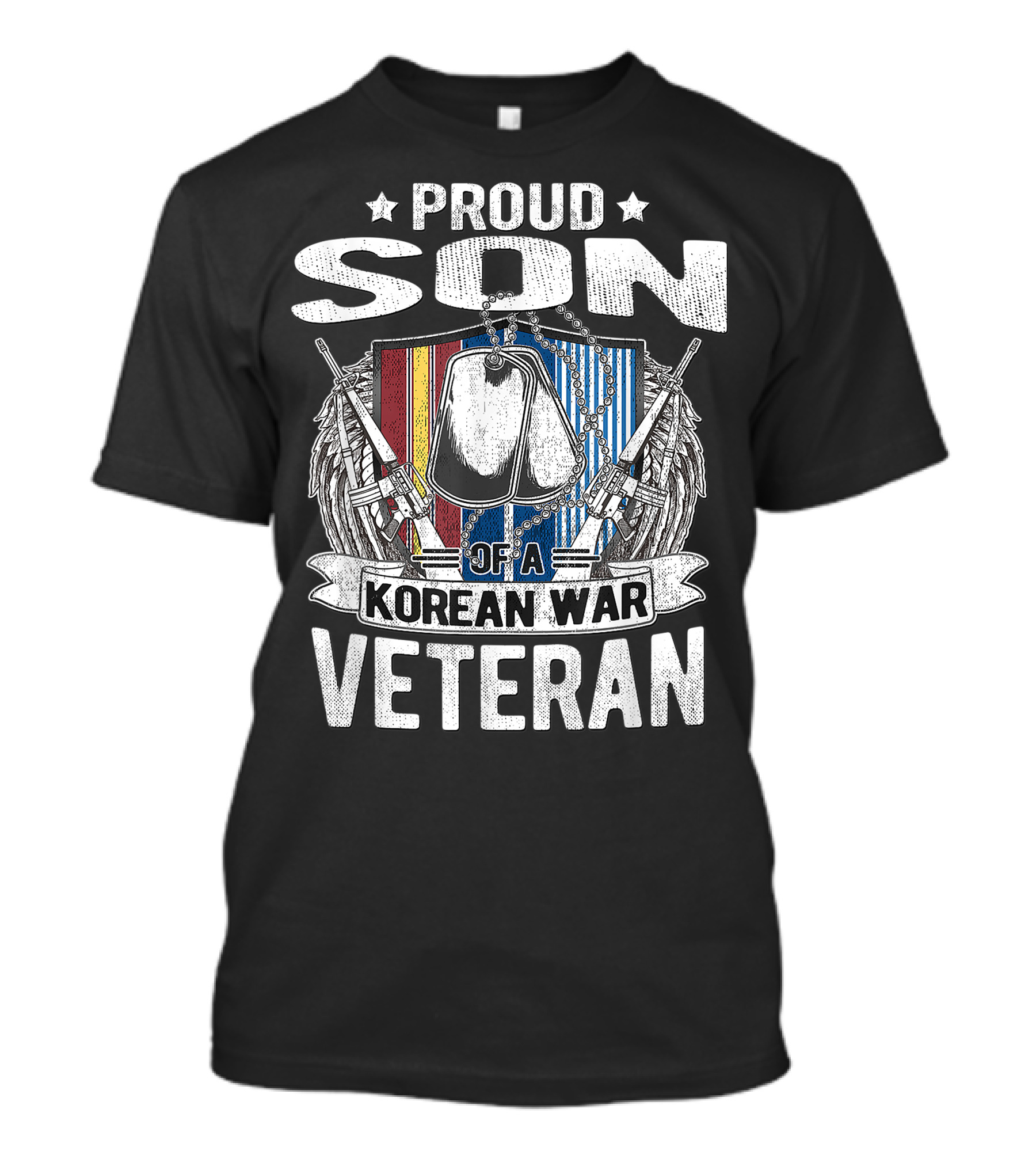 Proud Son Of A Korean War Veteran Dog Tags With Military Family Symbols T-Shirt